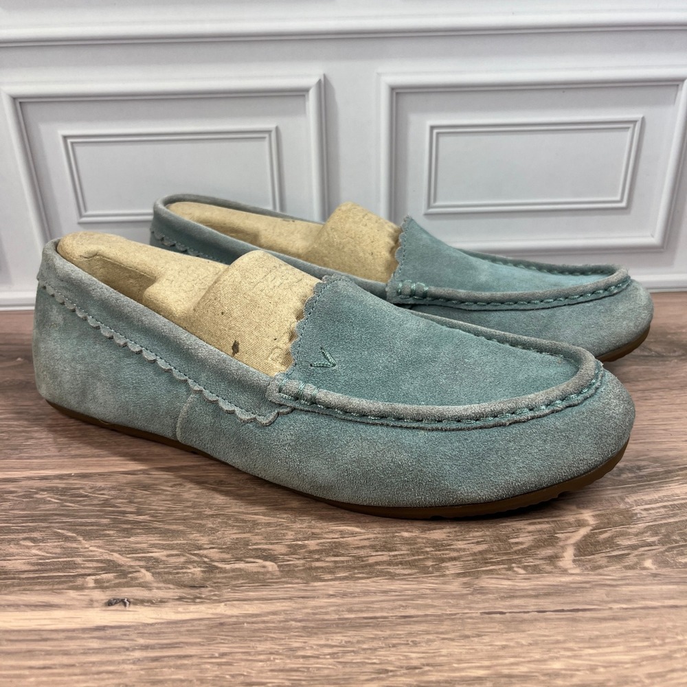 Vionic McKenzie Moccasin Loafers Women Sage Green Suede Faux Fur Lining 9.5 Wide